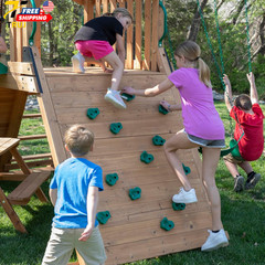 Backyard Discovery Endeavor II Cedar Wood Swing Set with Wave Slide Play Deck