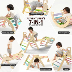 Pikler Triangle Set, Toddler Wooden Climbing Toys Indoor 7In1 Foldable Climber f