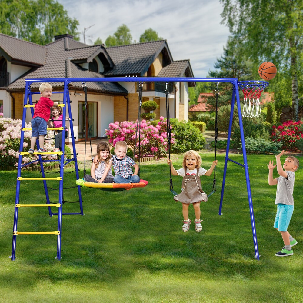 500 LBS 5 in 1 Metal Swing Set Heavy Duty for Kids Outdoor Playset Backyard US