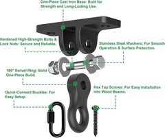 Heavy Duty Black Swing Hangers 2400LB Capacity Porch Swing Hanger | One-Piece…