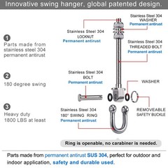 SELEWARE Set of 6 Swing Hanger, Swing Bolts M10 x 9.3″, Stainless Steel Heavy…