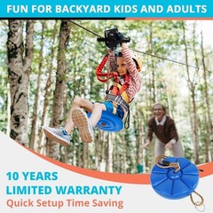 100ft Zip Line for Kids & Adults, 380LBS Capacity, Easy Ratchet Setup