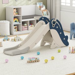 4-in-1 Toddler Slide Playground w/ Basketball Hoop Ball Ring Toss Climbing