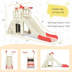 6-in-1 Toddler Climber Slide Playset Outdoor Backyard Kids Toy W/Basketball Hoop