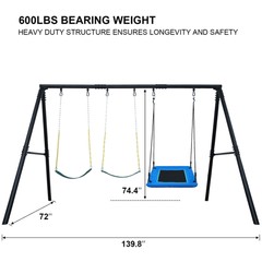 Hapfan Metal Swing Set Outdoor Play Kids Backyard Playset Heavy Duty w/3 Seats