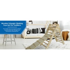 Fionafurn Pikler Triangle Ladder Foldable 2-in-1 Ramp Slide Natural Wood