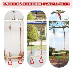 Wooden Trapeze Swing Bar, Adjustable Height Swing Set, Gym Rings, Playground Att