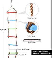 6.6FT Kids Climbing Rope Ladder w/ Strap for Swing Set Tree House Playground