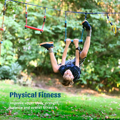 Ninja Warrior Kids Obstacle Course – 56Ft Slackline with 8 Fun Accessories