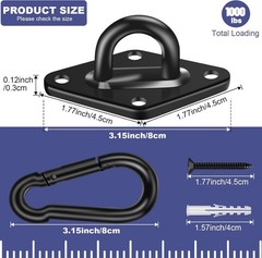 Feanron Hammock Hooks 4 Pack, Heavy Duty Hammock Hanging Kit, M8 Pad Eye Hang…