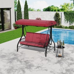 IDEALHOUSE 3-Seat Patio Swing w/ Stand, 2-in-1 Bed, Adj UV Canopy, 800lb