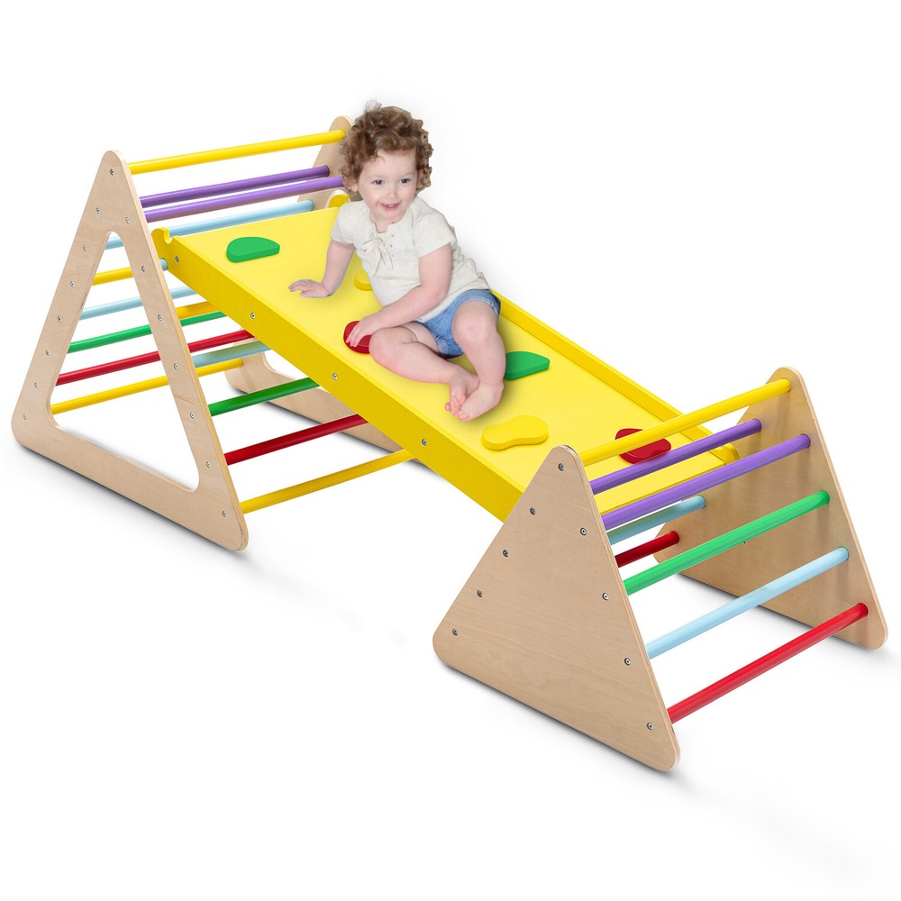 Set of 3 Wooden Climbing Ladder Triangle Climber Toy w/ Ramp Slide Toddler Kids