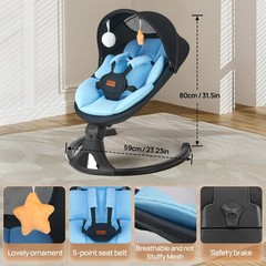 Baby Swing for Infants Bluetooth Electric 5 Speeds 12 Melodies Blue 0-9M