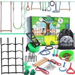 Ninja Warrior Obstacle Course for Kids – 2 x 65ft Slackline with 13 Obstac