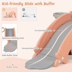 3 x 1 Kids Slide Rocking Horse Set Convertible Toddler Slide w/ Basketball Hoop