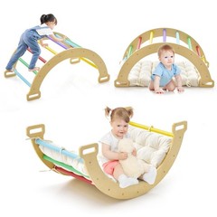 Wooden Arch Climber Rocker with Soft Cushion, 4 in 1 Montessori Climbing Ladd…