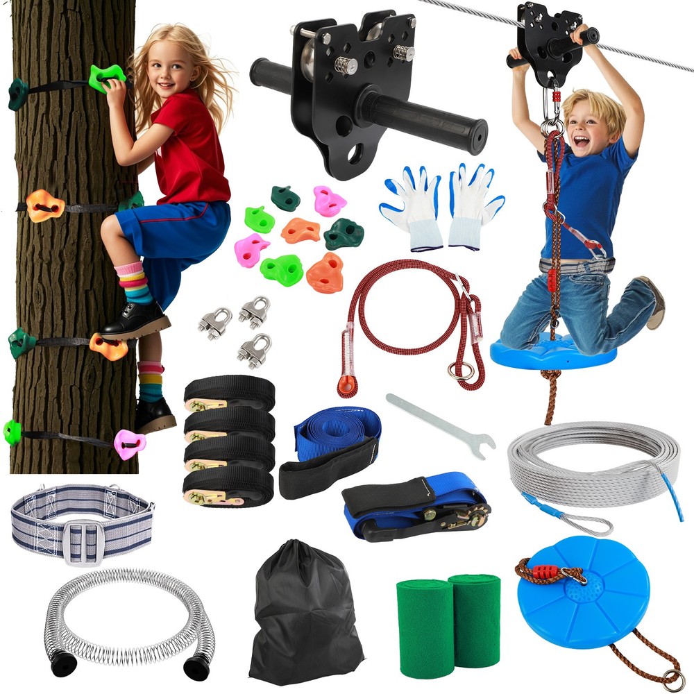 120FT Zipline for Backyard Kids and Adults Up to 400 lbs – Zip Line Playset Kit