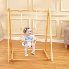 Foldable Montessori Wooden Swing Set for Toddlers 6-36 Months, Indoor/Outdoor