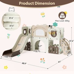 10-in-1 Kids Slide PlaySet w/ Drawing Board, Basketball Hoop, Telescope,Storage