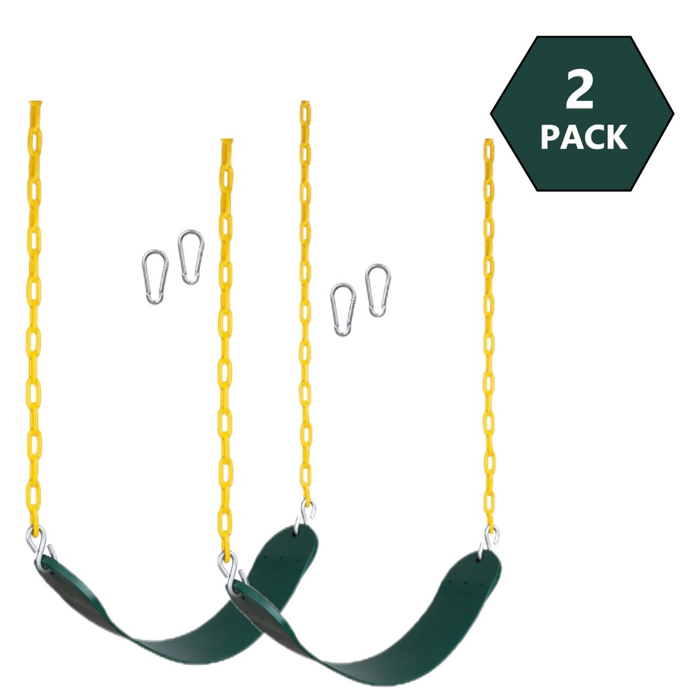 New Bounce Swing Seat – Heavy Duty Rust-Proof Chain – Set of 2 – Green