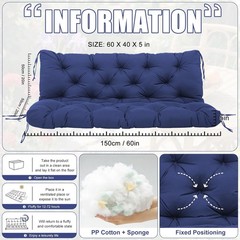 Swing Cushions 3 Seater Replacement Waterproof Outdoor Porch Swing Cushion with