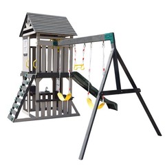 Large Wood Kid Swing Set Slide,Rock Wall,PlayKitchen Backyard Outdoor Playground