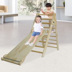 Fionafurn Pikler Triangle Ladder Foldable 2-in-1 Ramp Slide Natural Wood