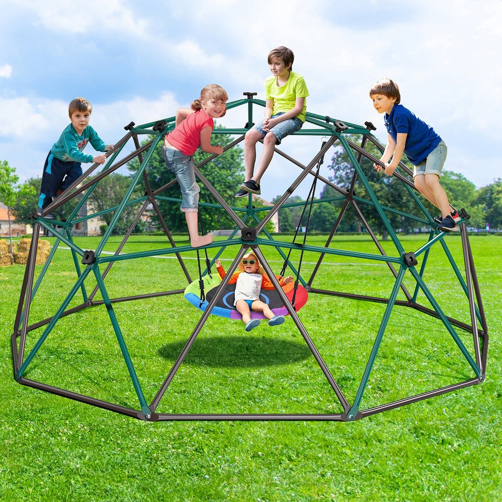 Hapfan 10ft Climbing Dome with Saucer Swing Jungle Gym Outdoor Play Equipment