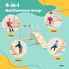 Indoor Jungle Gym 4 in 1 Foldable Toddler Wooden Montessori Baby Natural