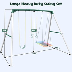 Hapfan 700lb Heavy Duty 9.5ft Metal Swing Set Backyard with 3 Swings Trapeze Bar