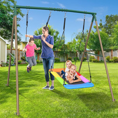 Hapfan Swing Sets for Backyard with 45″ Platform Saucer Swing and Belt Swing, 44