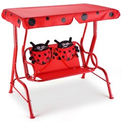Kids Patio Swing Chair Children Porch Bench Canopy 2 Person Yard Furniture Red