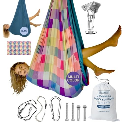 Multi-color/Blue Sensory Swing – Double Layer Reversible – Outdoor/Indoor