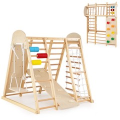 Indoor Jungle Gym for Kids 8-in-1 Montessori Climber Playset w/Swing Monkey Bars