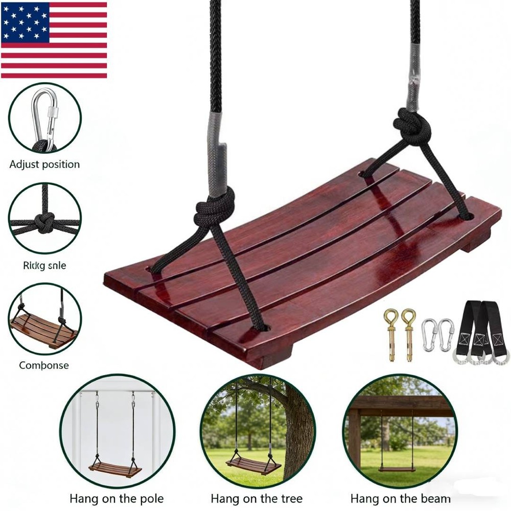 Wooden Swing Seat Nostalgic Outdoor Wood Swing for Kids Tree Swing for Adults