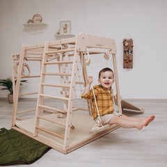 Indoor Jungle Gym 8 in 1 Montessori Climbing Set Toddler Playground Swing Slide
