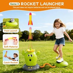 4-in-1 Cactus Outdoor Play Set for Kids Ages 3-8: Rocket Launcher, Baseball &…