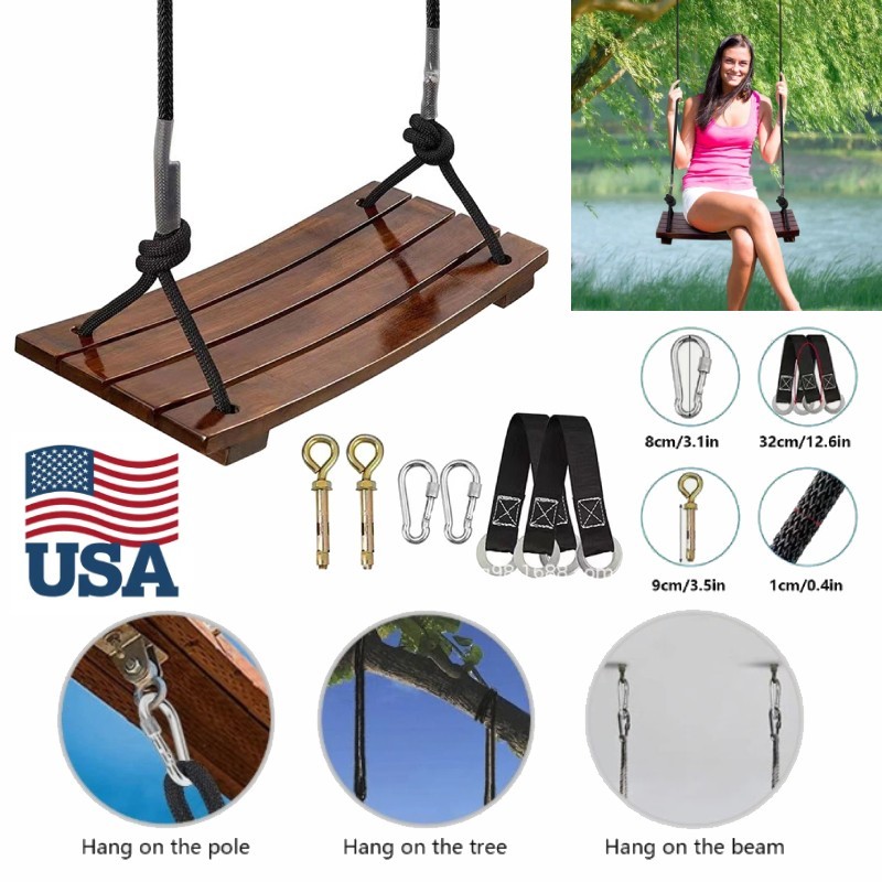 Wooden Swing Seat Nostalgic Outdoor Wood Swing for Kids Tree Swing for Adults US