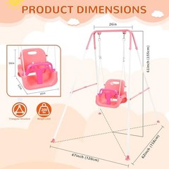 3-in-1 Toddler Swing Set, Indoor & Outdoor Baby Swing Heavy Duty Swing Set Pink