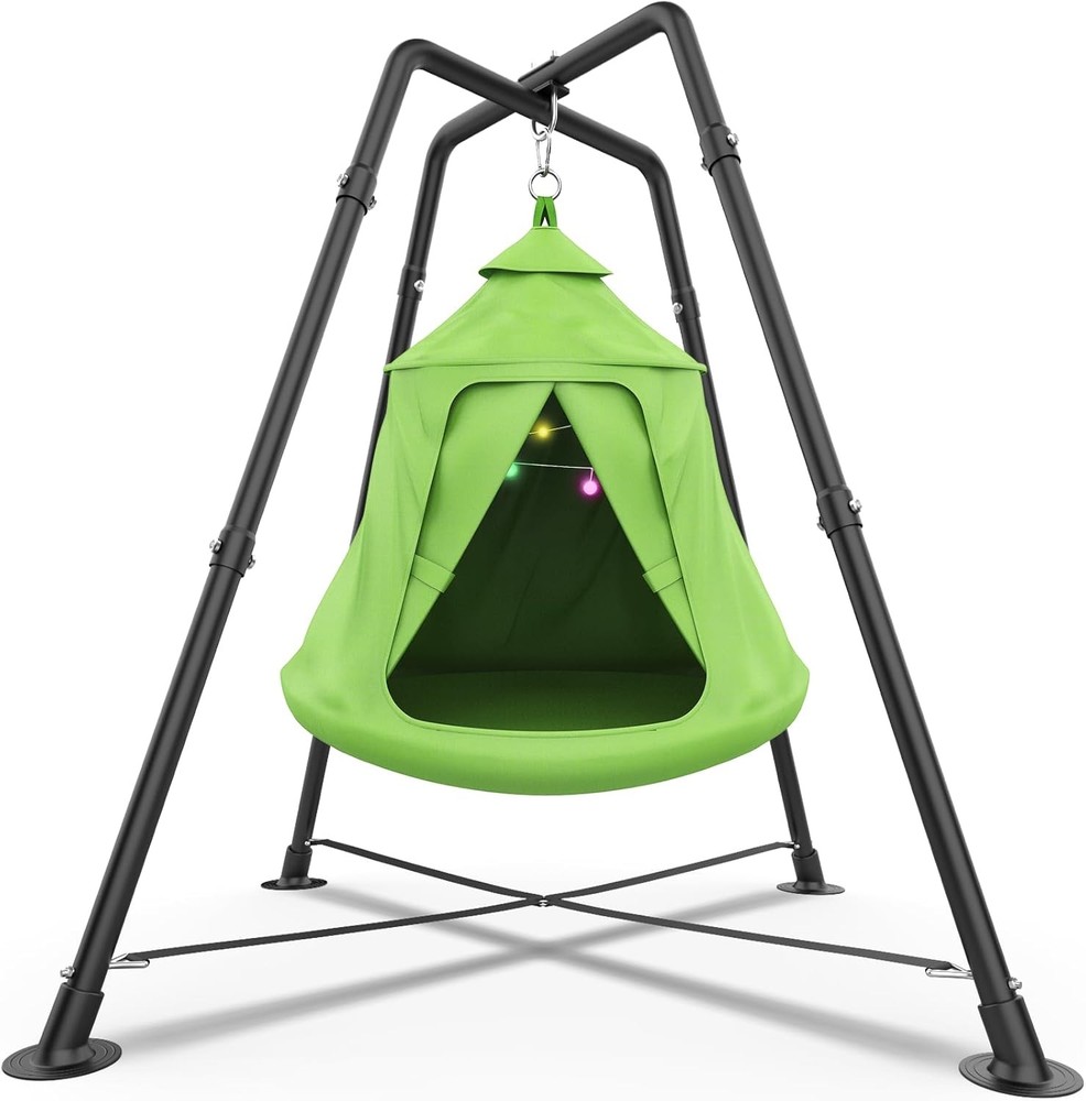 Swing Set with Tent Swing X Shaped Frame 330lbs Green