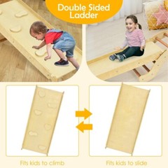 3-in-1 Kids Climber Ladder Wooden Arch Rocker board W/ Sliding & Climbing Ramp