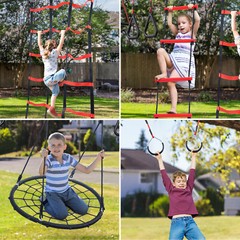 Ninja Line Obstacle Course, 50ft Ninja Slackline with Swing, Monkey Bar, Ladder