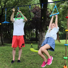 Green Ninja Obstacle Course Kit with Monkey Bars and Swing Rings, Adjustable Out