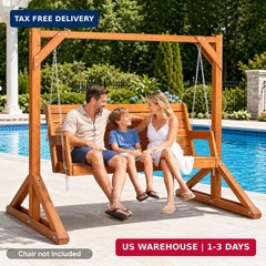 SUNCREAT Heavy Duty Wooden Swing Frame for Adults Kids, Stable Frame Porch Swing