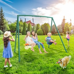 440lb 2 Seats Metal Swing Set Backyard Heavy-Duty Playset Kids Adults Swing Set