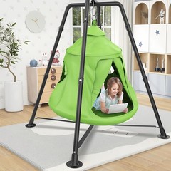 Swing Set with Tent Swing X Shaped Frame 330lbs Green