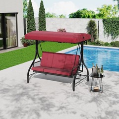 3-Seat Outdoor Porch Swing with Adjustable Canopy, Patio Swing Chair with Stand,