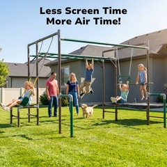 Monkey Bars Swing Set with Trapeze Bar & Trampoline Heavy Duty for Kids Outdoor