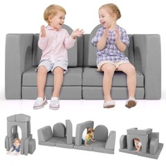 8-Pcs Modular Children Play Couch Sofa Climbing Blocks Set W/ Comfy Suede Fabric