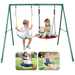 440lb Metal Swing Set Kids Adult Backyard Playset with 2 Swings Heavy Duty Frame